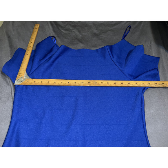 LOVE J Plus Size 1X Royal Blue Off Shoulder Rear Zip Ribbed Bodycon Dress Party - Picture 7 of 12